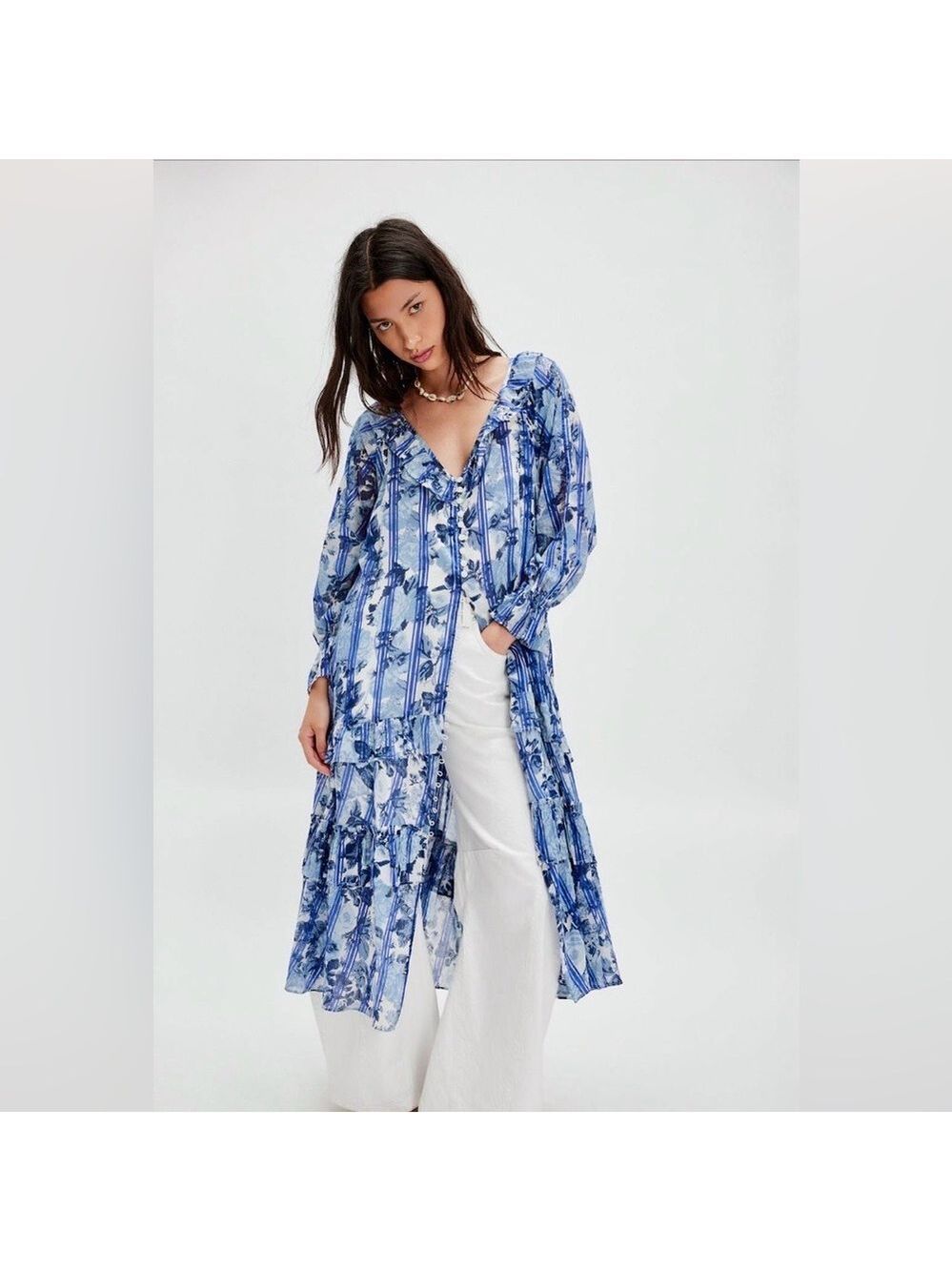 Free People Blue and White Floral Midi Dress NWT